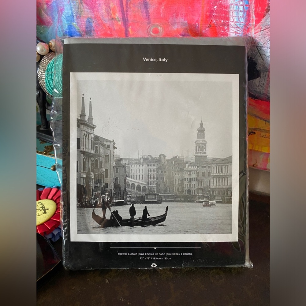 NEW Venice Italy Vinyl Shower Curtain Vintage B/W photography 72x72”